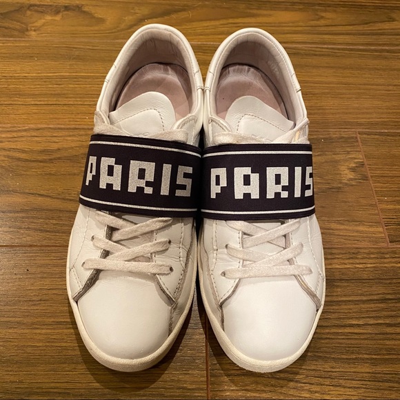 White Sneaker with Wide Navy Band - Picture 1 of 11